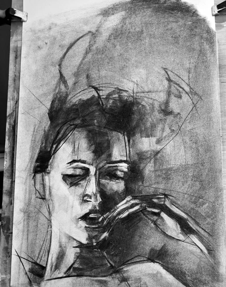 She | 100 x 60 cm, charcoal, paper, 2025